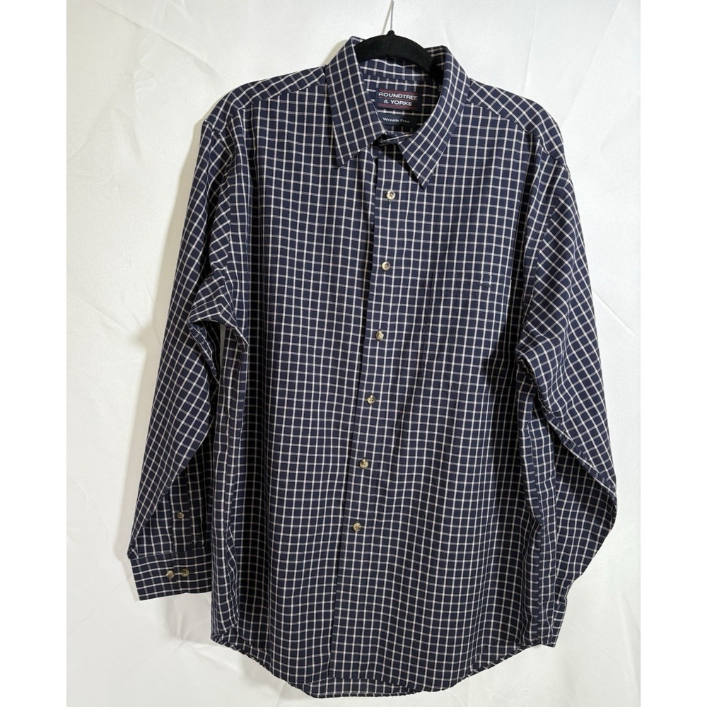 Roundtree & Yorke Shirt Size L Long Sleeve Wrinkle Free Button Up